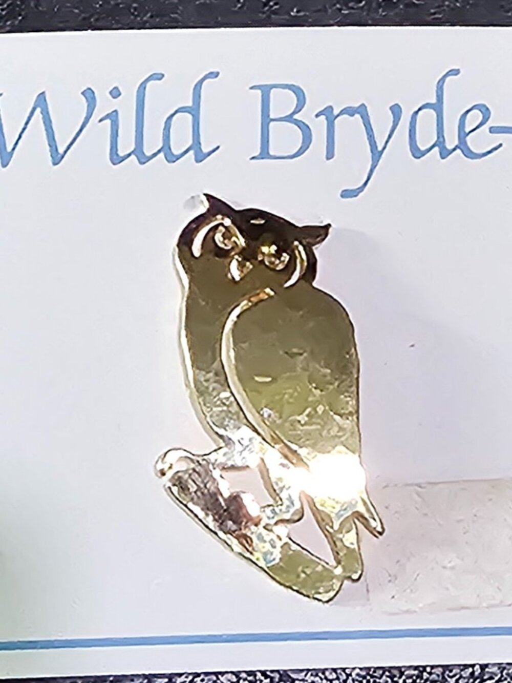 Vintage Wild Bryde horned Owl brooch, gold colored, 80s, Made in the US